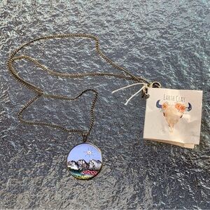 Vintage Earth Day National Park Scene Clay Pendant Necklace Handmade USA
